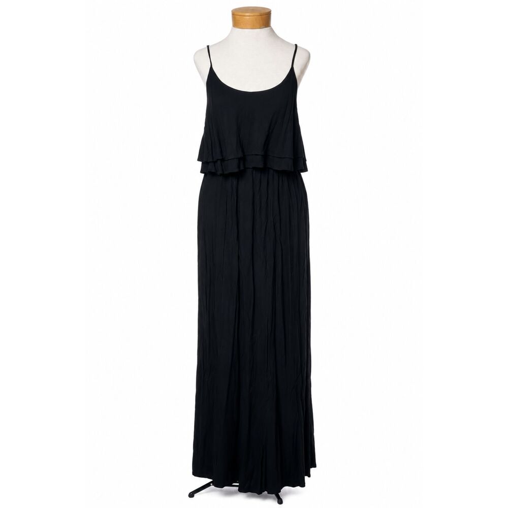 Rip Curl Premonition Maxi Dress Black Tiered Boho Beach Size US 4 AU 8